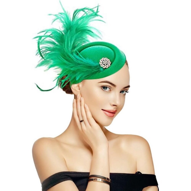 Fascinator Hat Women Tea Party White Color A-A-Green